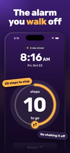 Ringing alarm with 10 steps to go