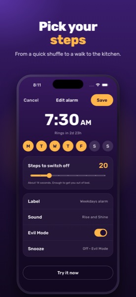 Choosing how many steps an alarm needs