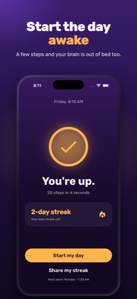 The You're up screen after walking an alarm off